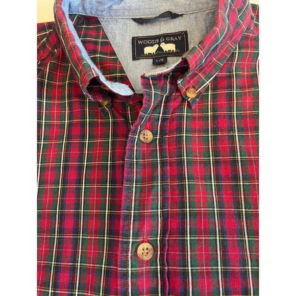 Woods & Gray Plaid Cotton Short-Sleeve Button Down - Size L - Picture 3 of 7